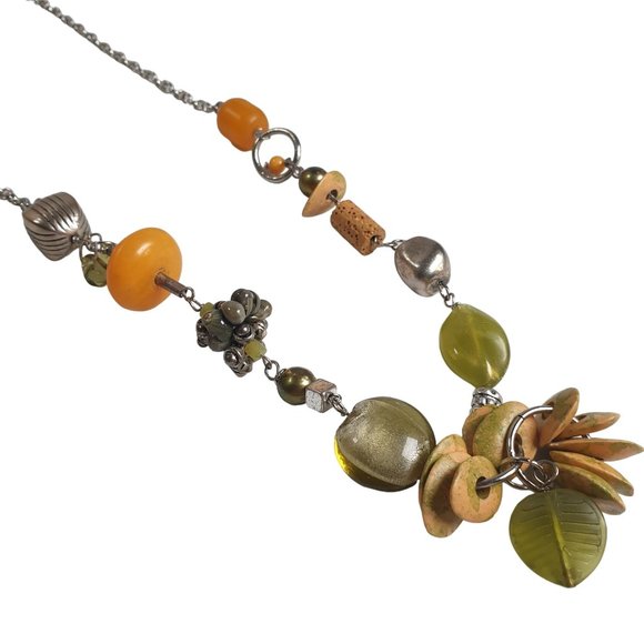 Mixed Medium Beaded Boho Silver Tone Metal Women Fashion Necklace 23" Length - Picture 4 of 6